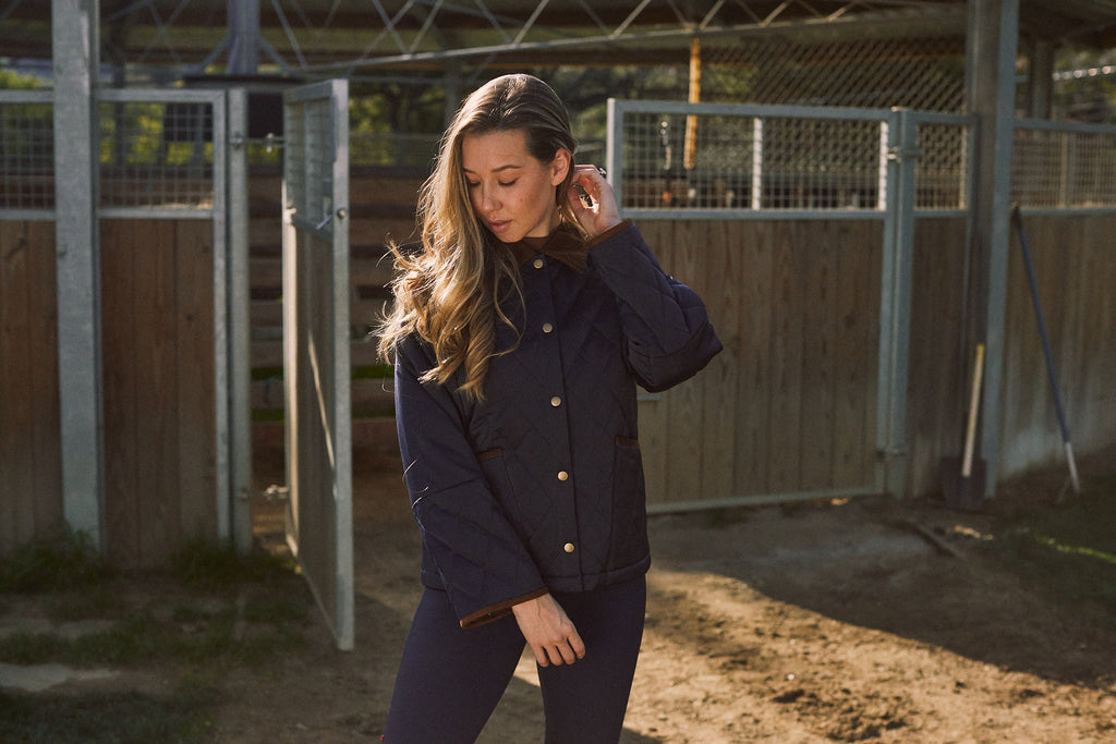 Bowie | Barn Jacket | Durable Satin Quilt | Navy Plaid