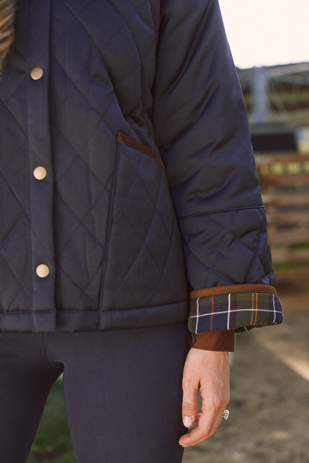 Bowie | Barn Jacket | Durable Satin Quilt | Navy Plaid