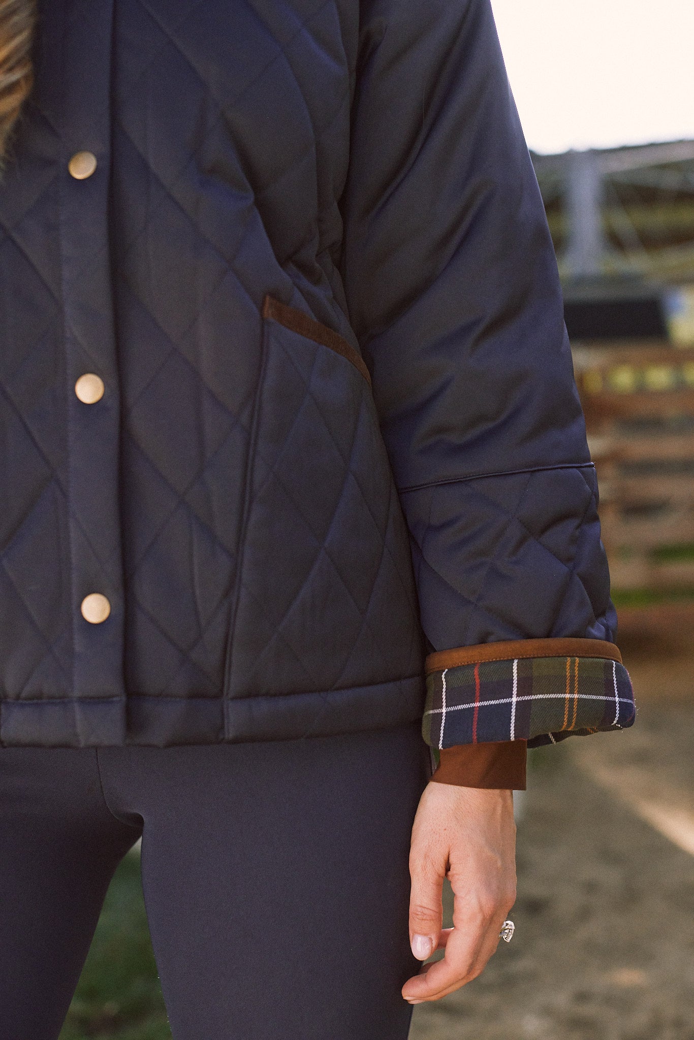 Bowie | Barn Jacket | Durable Satin Quilt | Navy Plaid
