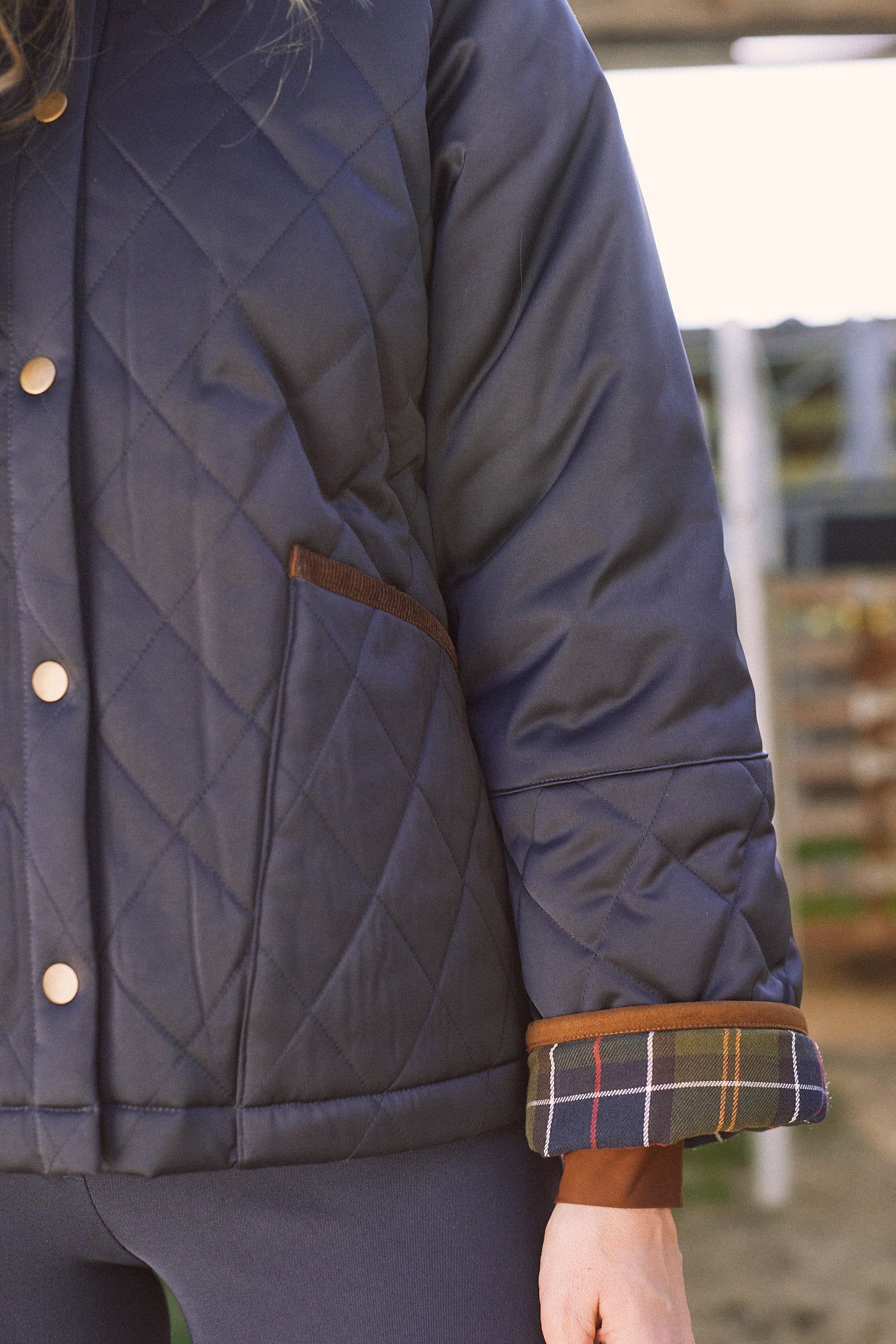 Bowie | Barn Jacket | Durable Satin Quilt | Navy Plaid