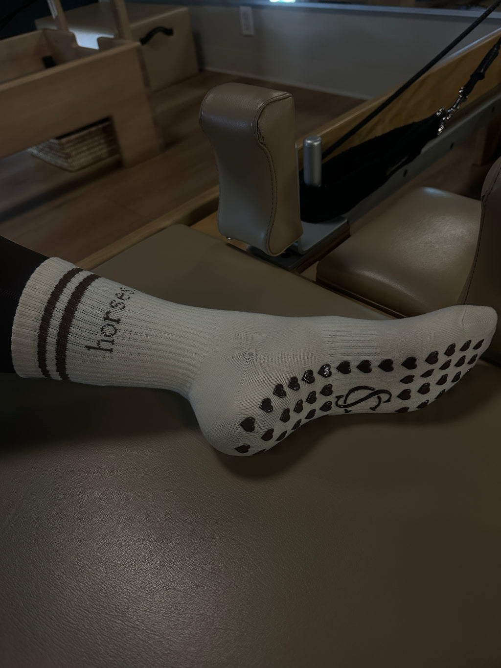 horses. | Pilates Grip Socks | Chocolate Brown and Ivory