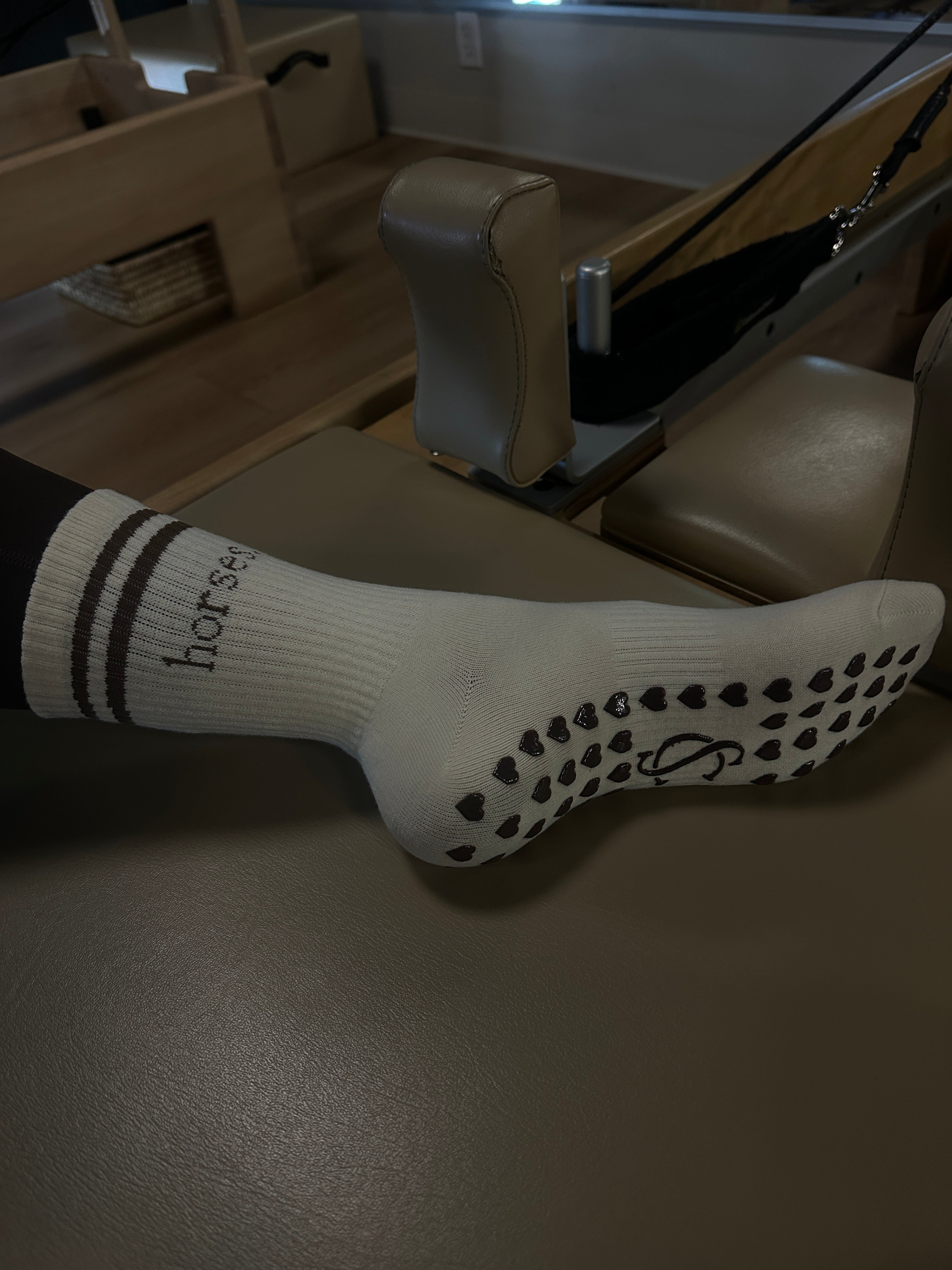 horses. | Pilates Grip Socks | Chocolate Brown and Ivory