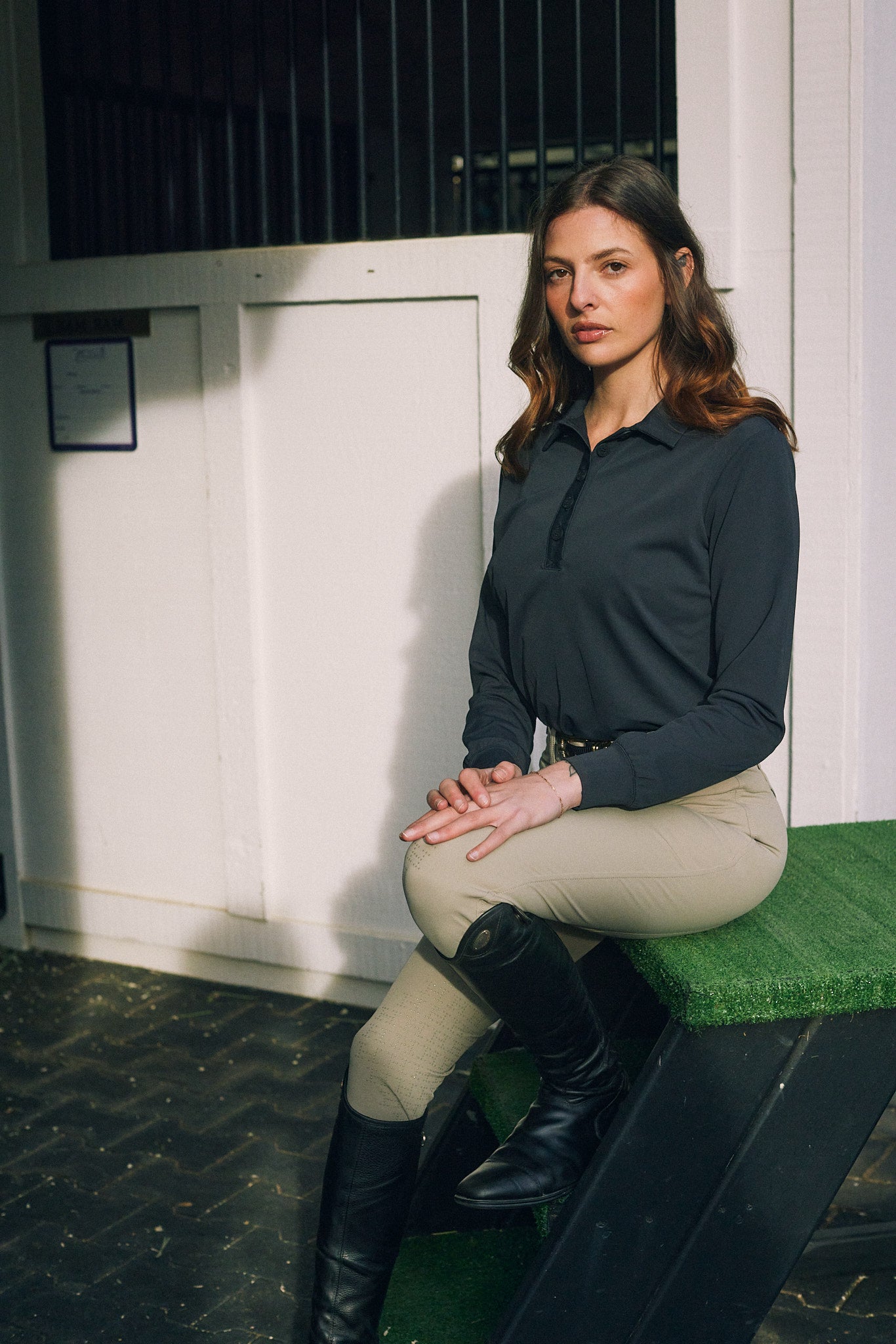 Kelly | Technical Sport Pique | Recycled Nylon | Long Sleeve Polo | Black