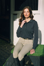 Kelly | Technical Sport Pique | Recycled Nylon | Long Sleeve Polo | Black