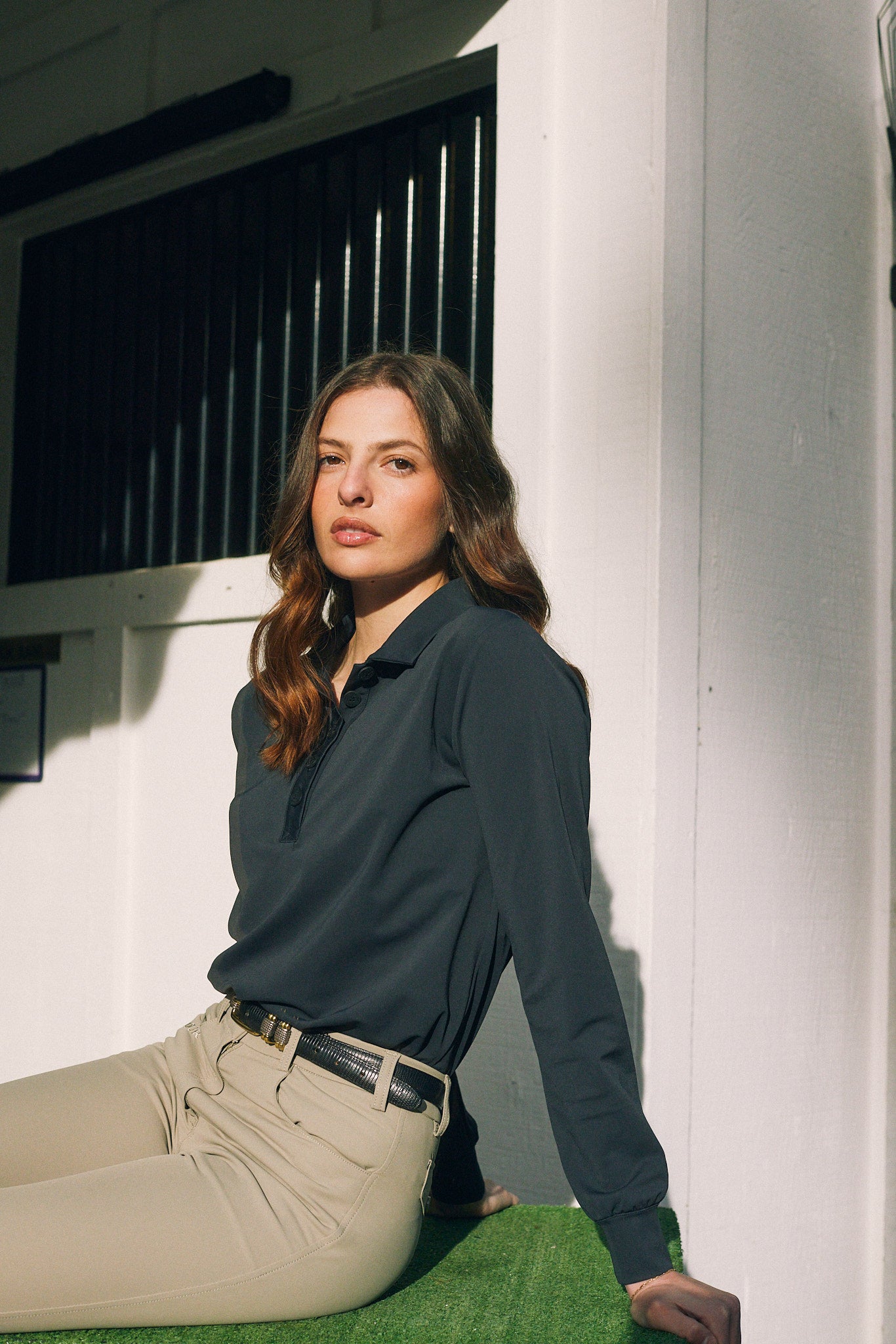 Kelly | Technical Sport Pique | Recycled Nylon | Long Sleeve Polo | Black