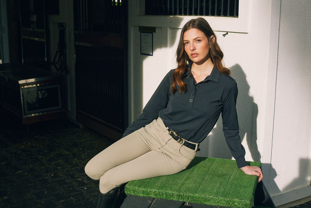 Kelly | Technical Sport Pique | Recycled Nylon | Long Sleeve Polo | Black