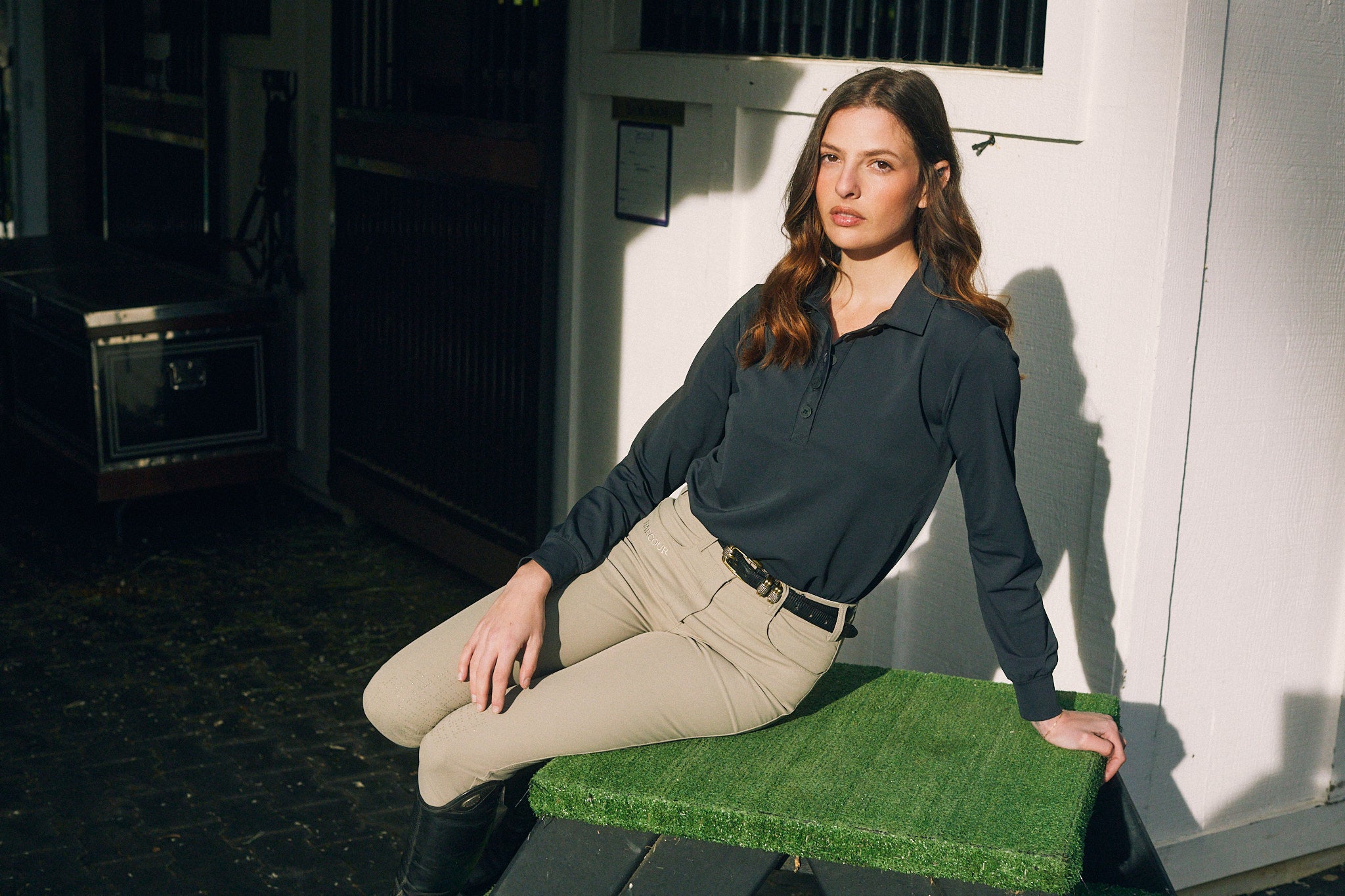 Kelly | Technical Sport Pique | Recycled Nylon | Long Sleeve Polo | Black