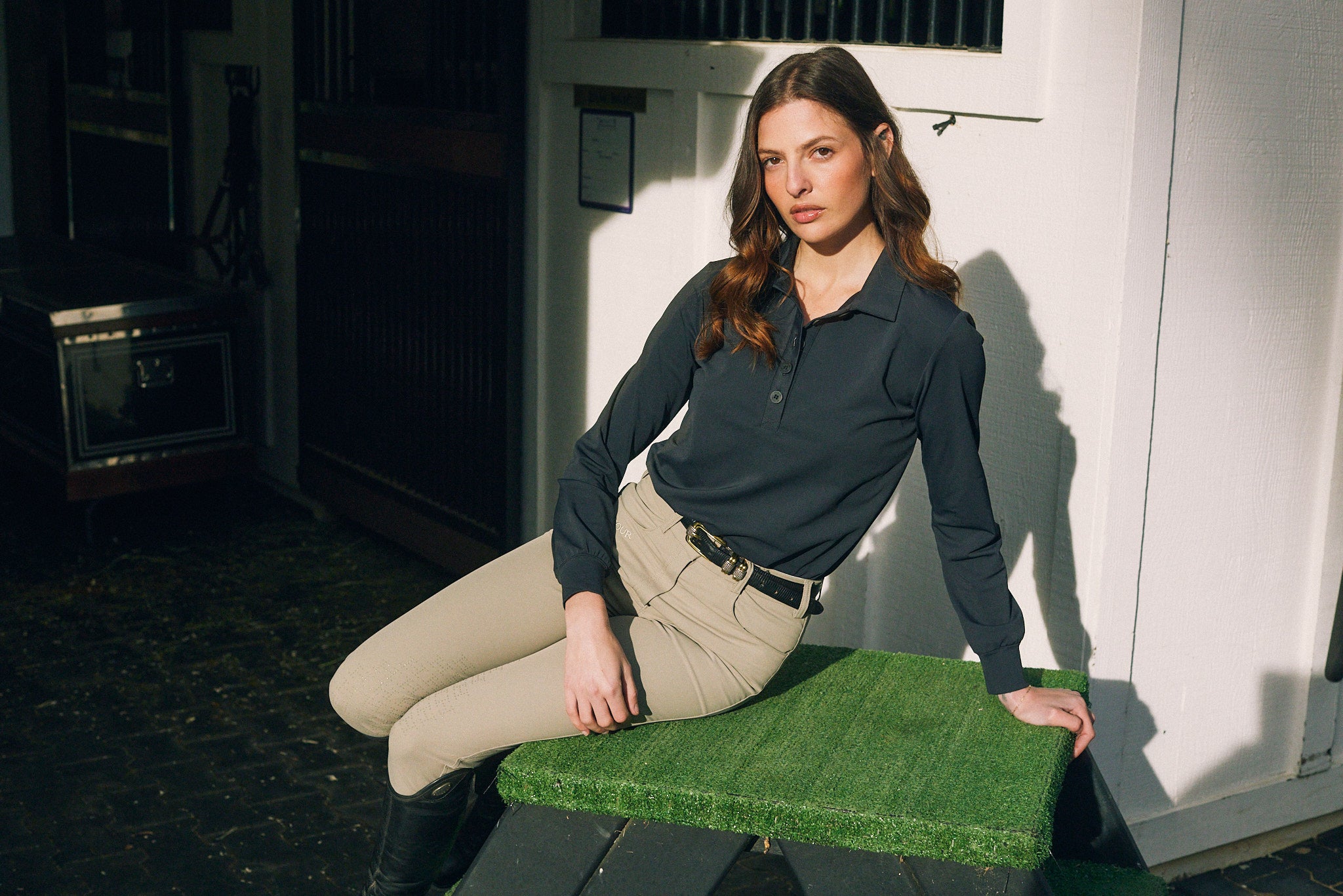 Kelly | Technical Sport Pique | Recycled Nylon | Long Sleeve Polo | Black