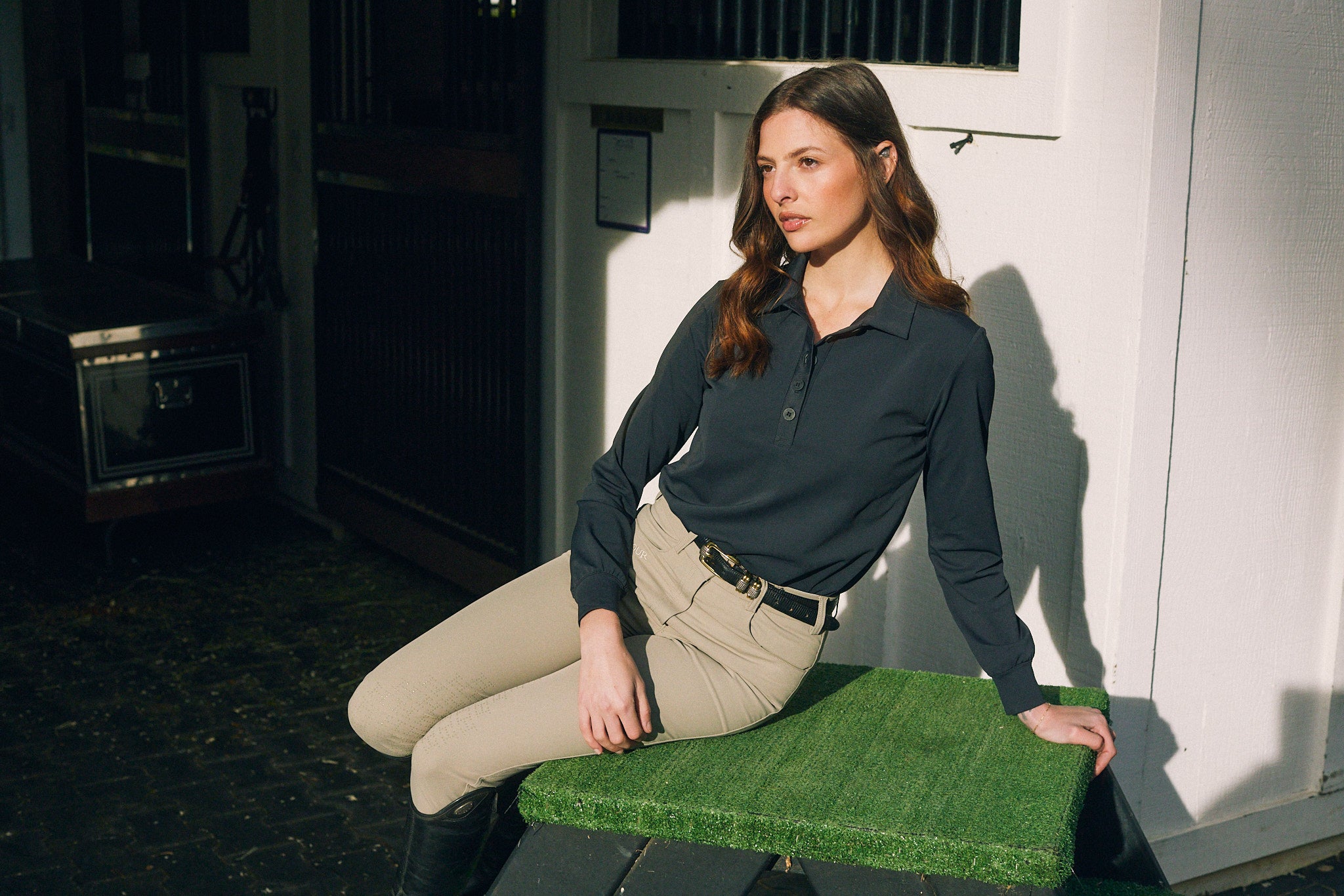 Kelly | Technical Sport Pique | Recycled Nylon | Long Sleeve Polo | Black