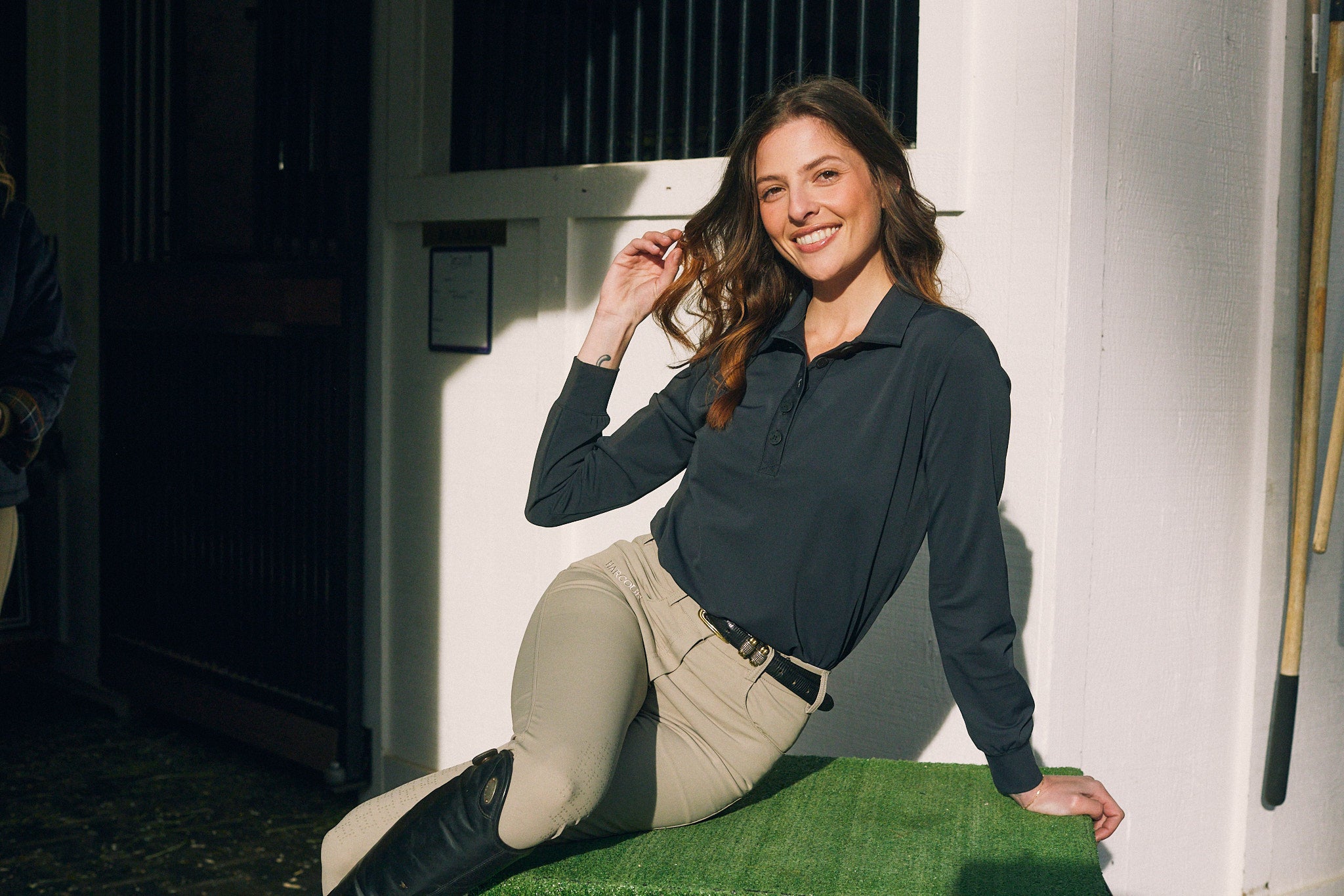 Kelly | Technical Sport Pique | Recycled Nylon | Long Sleeve Polo | Black