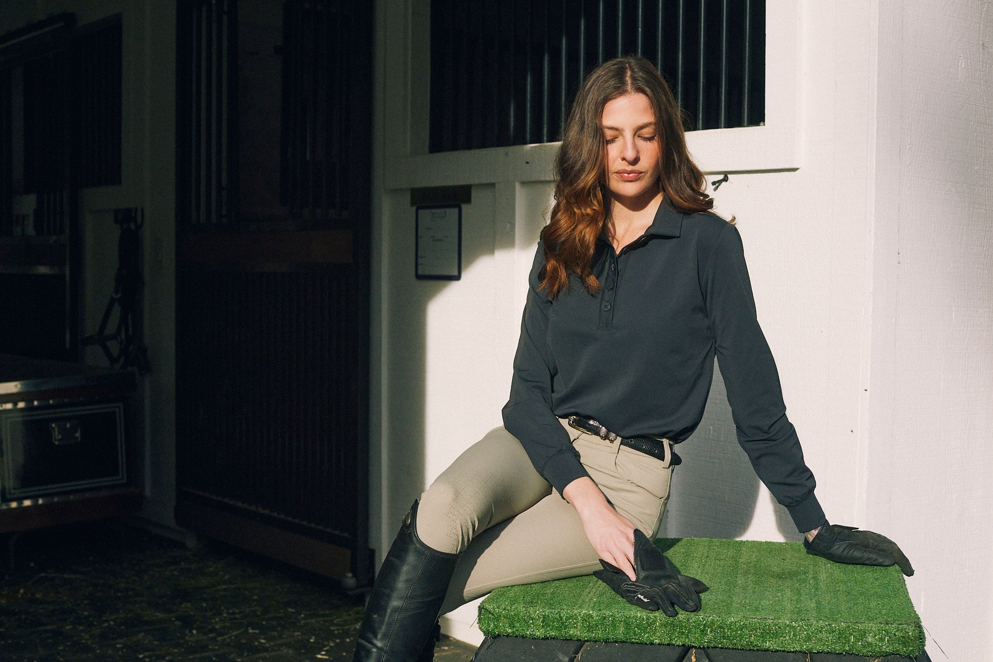 Kelly | Technical Sport Pique | Recycled Nylon | Long Sleeve Polo | Black