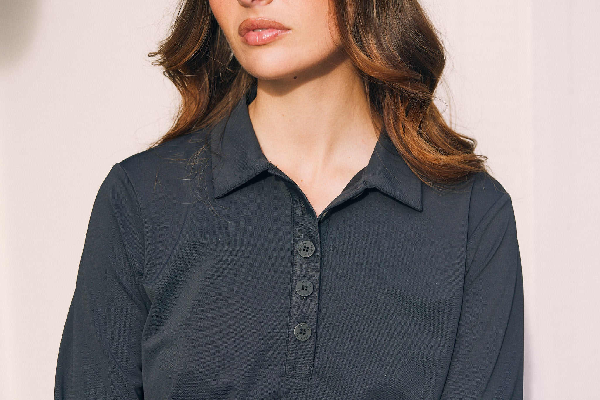 Kelly | Technical Sport Pique | Recycled Nylon | Long Sleeve Polo | Black