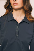 Kelly | Technical Sport Pique | Recycled Nylon | Long Sleeve Polo | Black