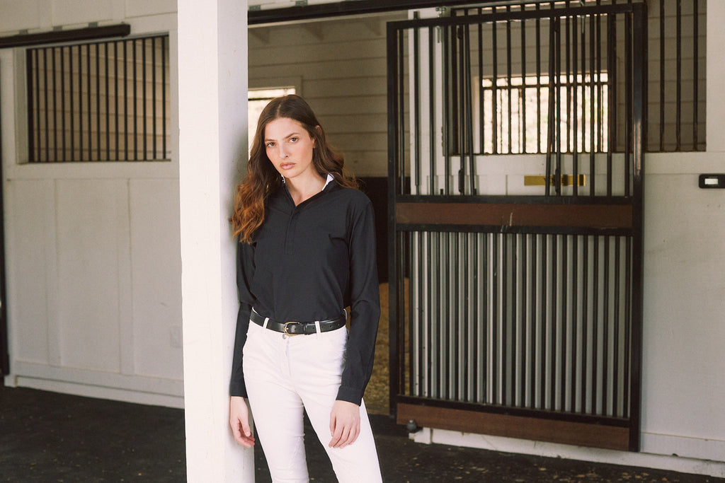 Kelly | Technical Sport Pique | Recycled Nylon | Long Sleeve Polo | Black