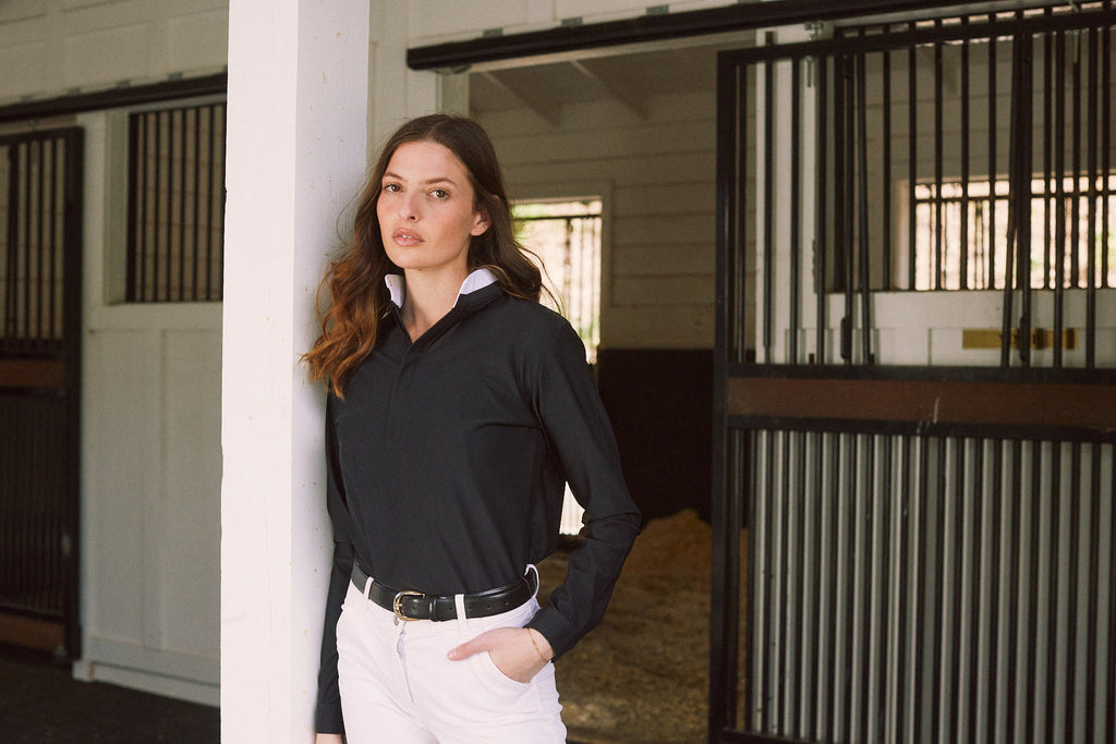 Kelly | Technical Sport Pique | Recycled Nylon | Long Sleeve Polo | Black