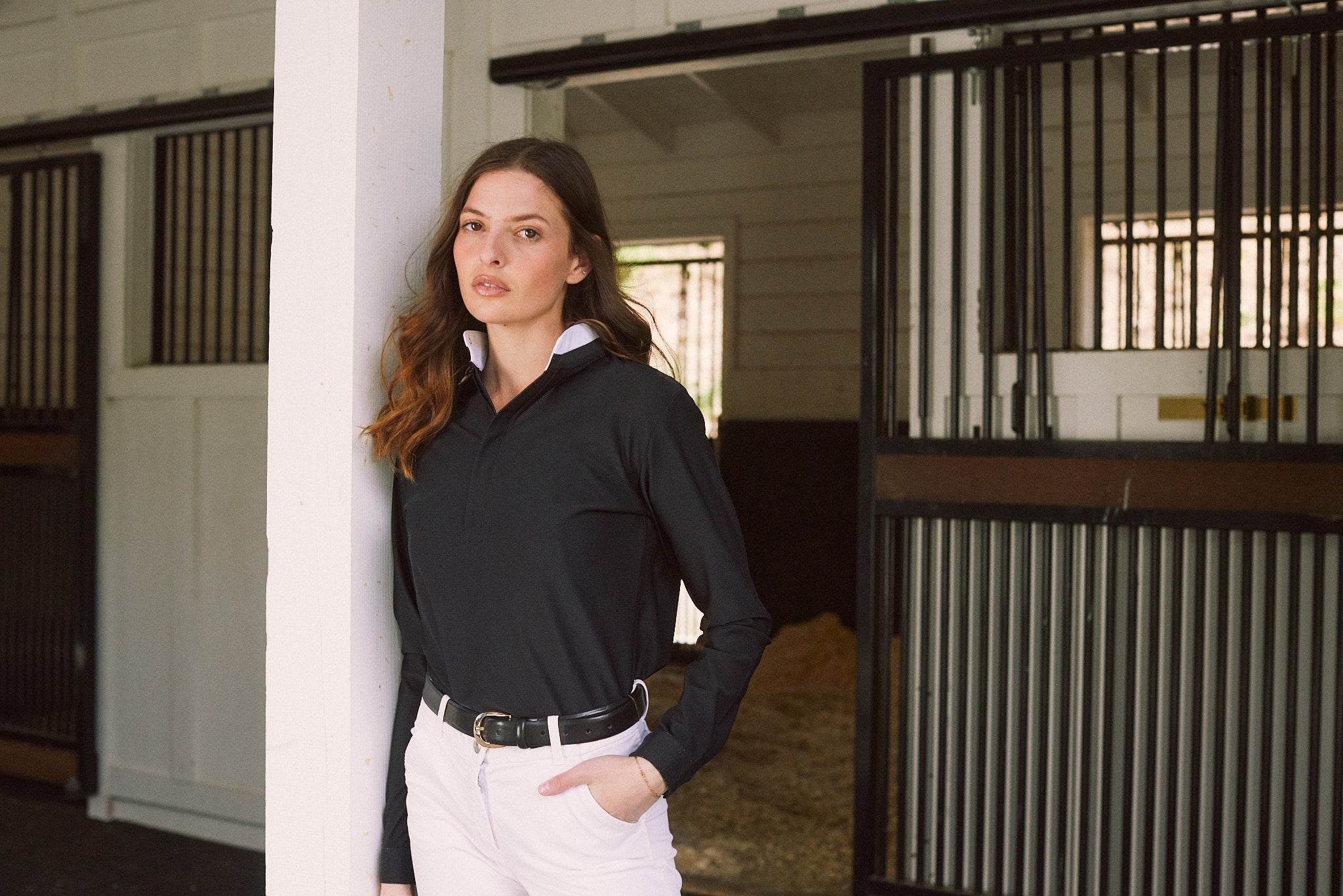 Kelly | Technical Sport Pique | Recycled Nylon | Long Sleeve Polo | Black