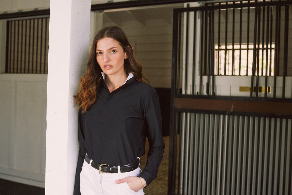Kelly | Technical Sport Pique | Recycled Nylon | Long Sleeve Polo | Black