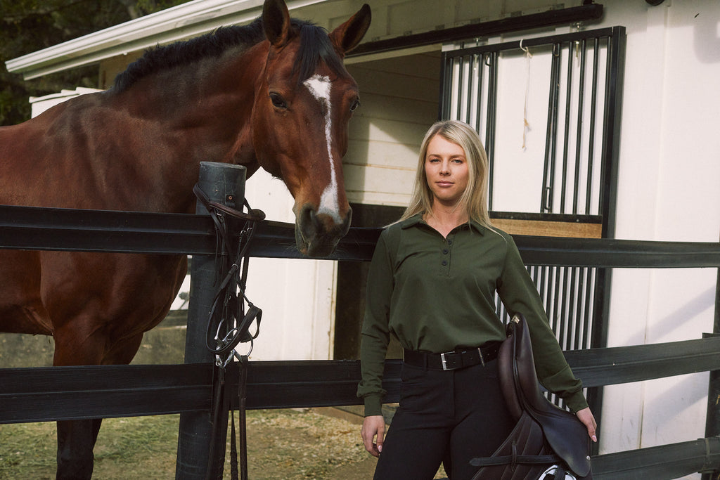 Kelly | Technical Sport Pique | Recycled Nylon | Long Sleeve Polo | Olive