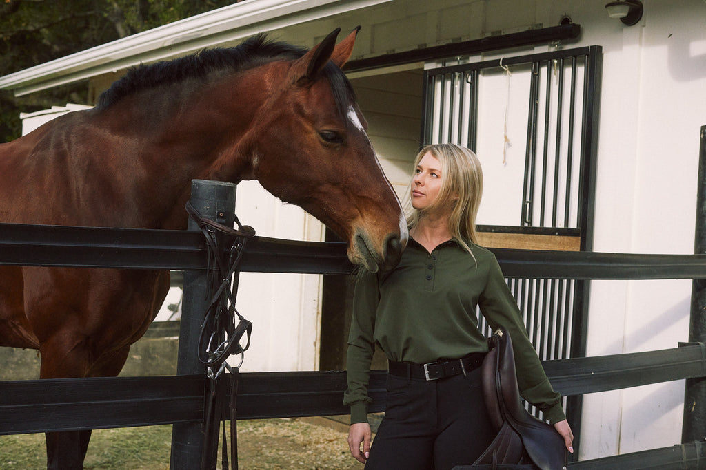 Kelly | Technical Sport Pique | Recycled Nylon | Long Sleeve Polo | Olive