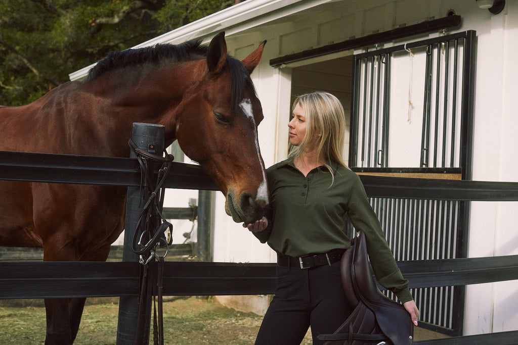 Kelly | Technical Sport Pique | Recycled Nylon | Long Sleeve Polo | Olive