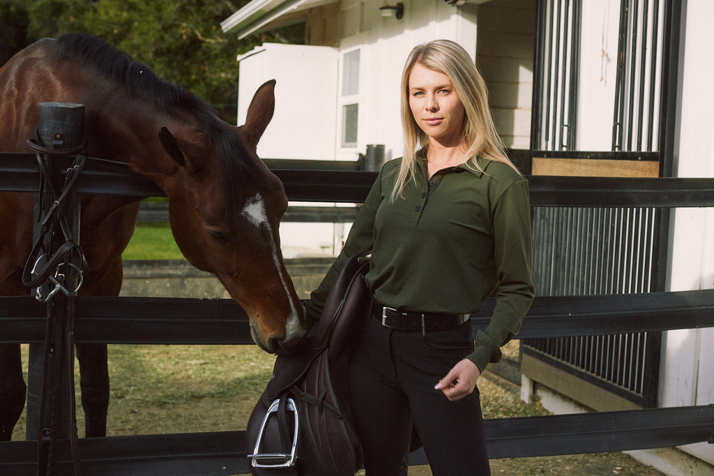 Kelly | Technical Sport Pique | Recycled Nylon | Long Sleeve Polo | Olive