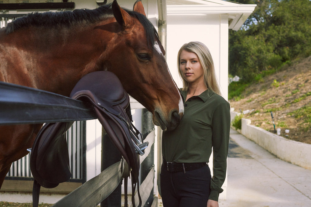 Kelly | Technical Sport Pique | Recycled Nylon | Long Sleeve Polo | Olive