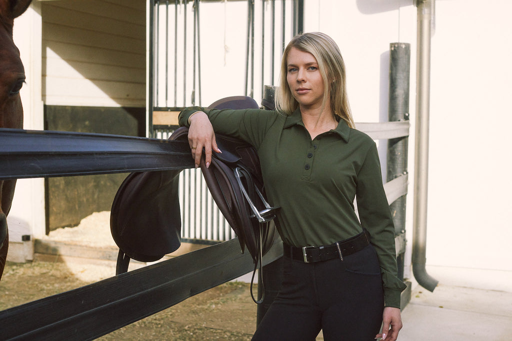 Kelly | Technical Sport Pique | Recycled Nylon | Long Sleeve Polo | Olive