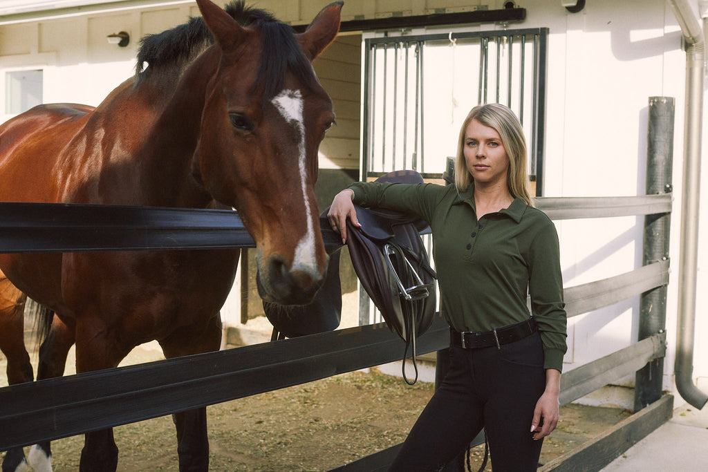 Kelly | Technical Sport Pique | Recycled Nylon | Long Sleeve Polo | Olive