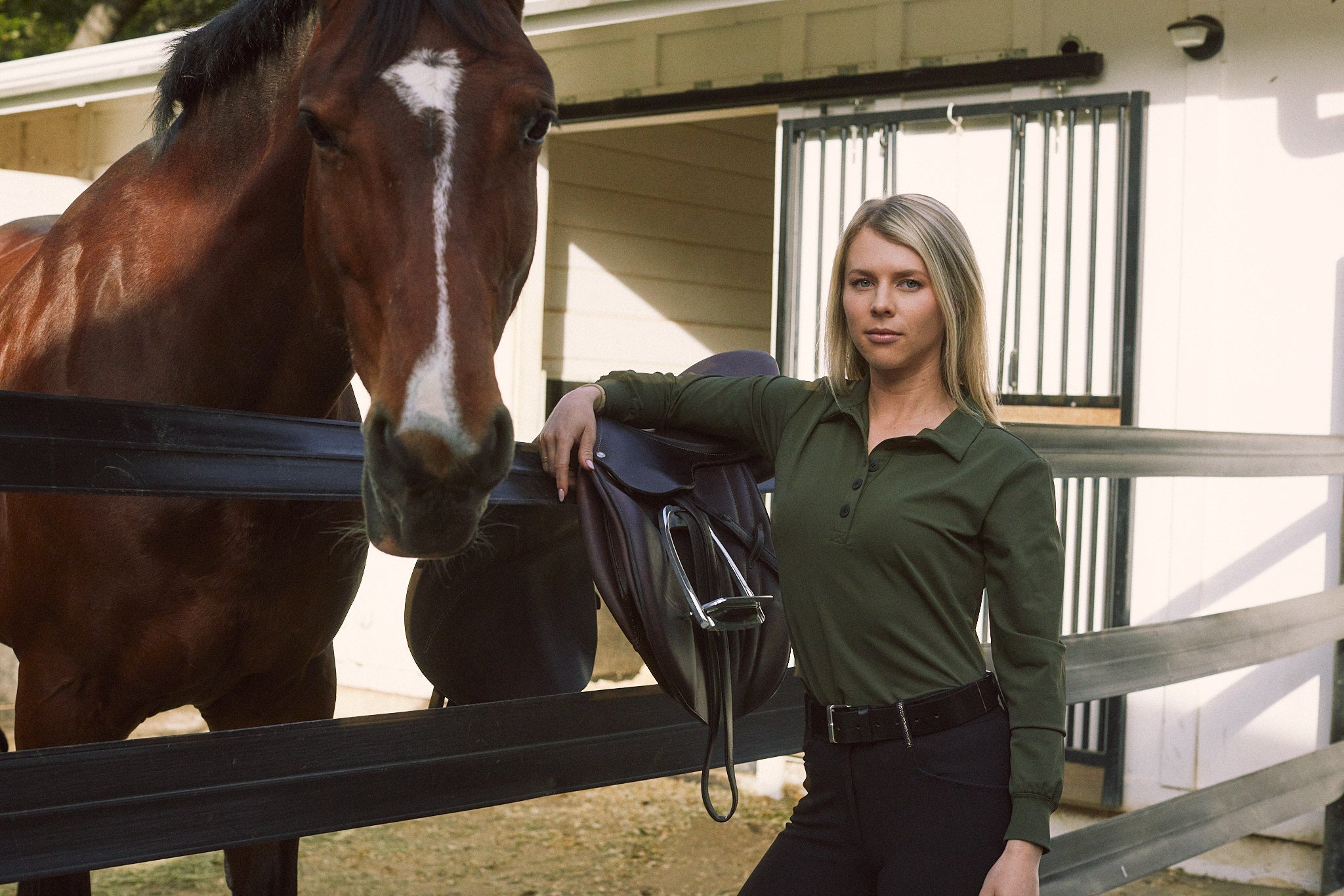 Kelly | Technical Sport Pique | Recycled Nylon | Long Sleeve Polo | Olive