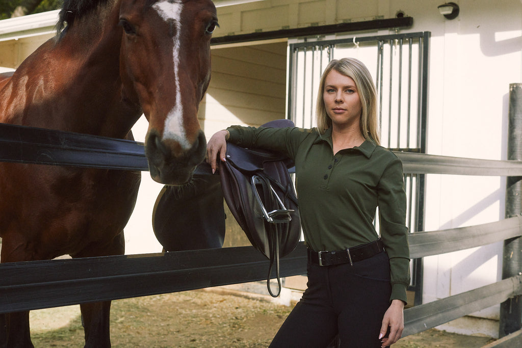 Kelly | Technical Sport Pique | Recycled Nylon | Long Sleeve Polo | Olive