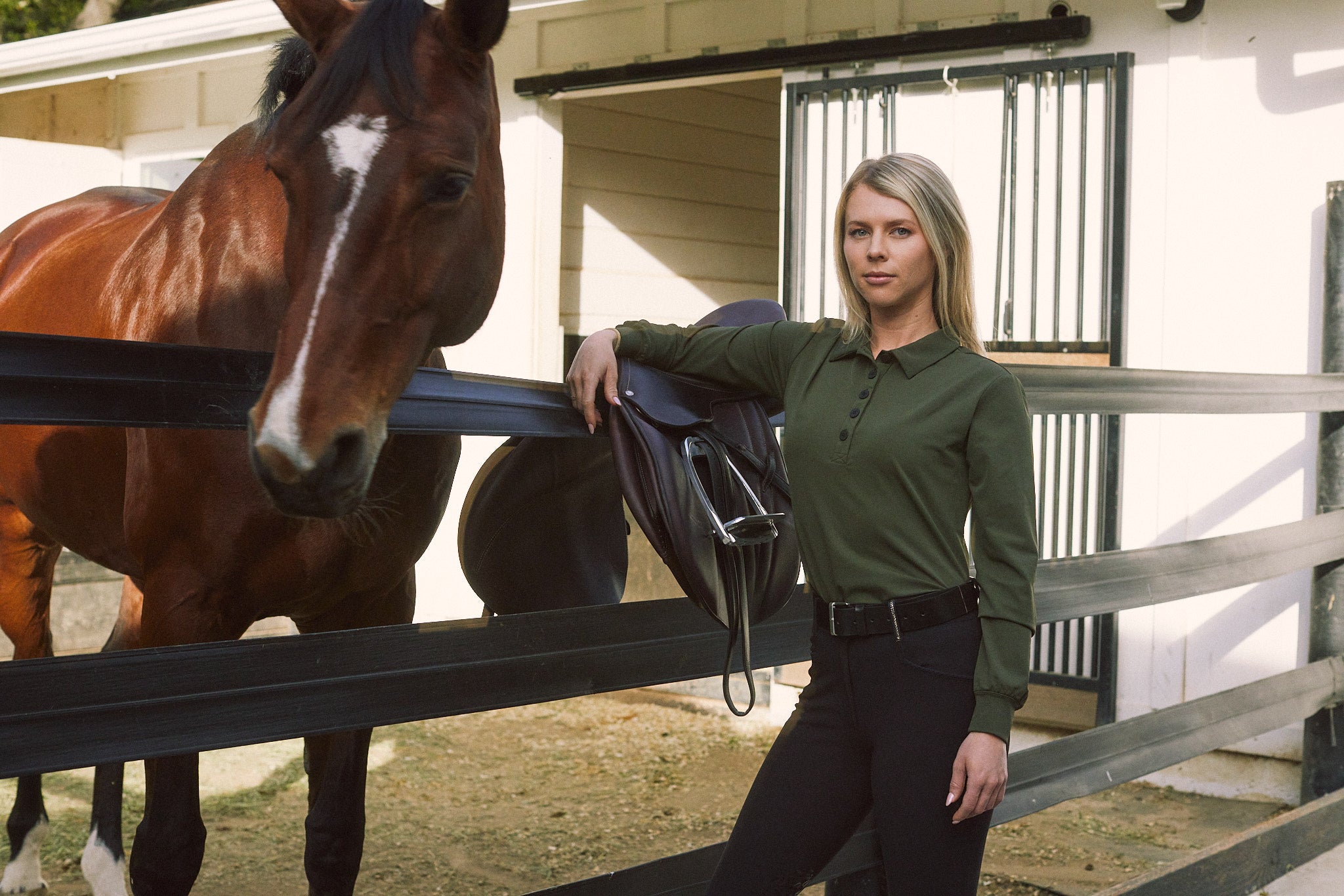 Kelly | Technical Sport Pique | Recycled Nylon | Long Sleeve Polo | Olive