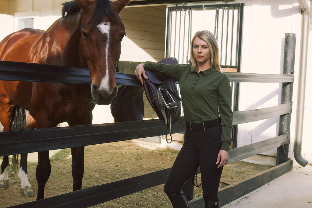 Kelly | Technical Sport Pique | Recycled Nylon | Long Sleeve Polo | Olive