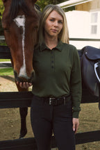 Kelly | Technical Sport Pique | Recycled Nylon | Long Sleeve Polo | Olive