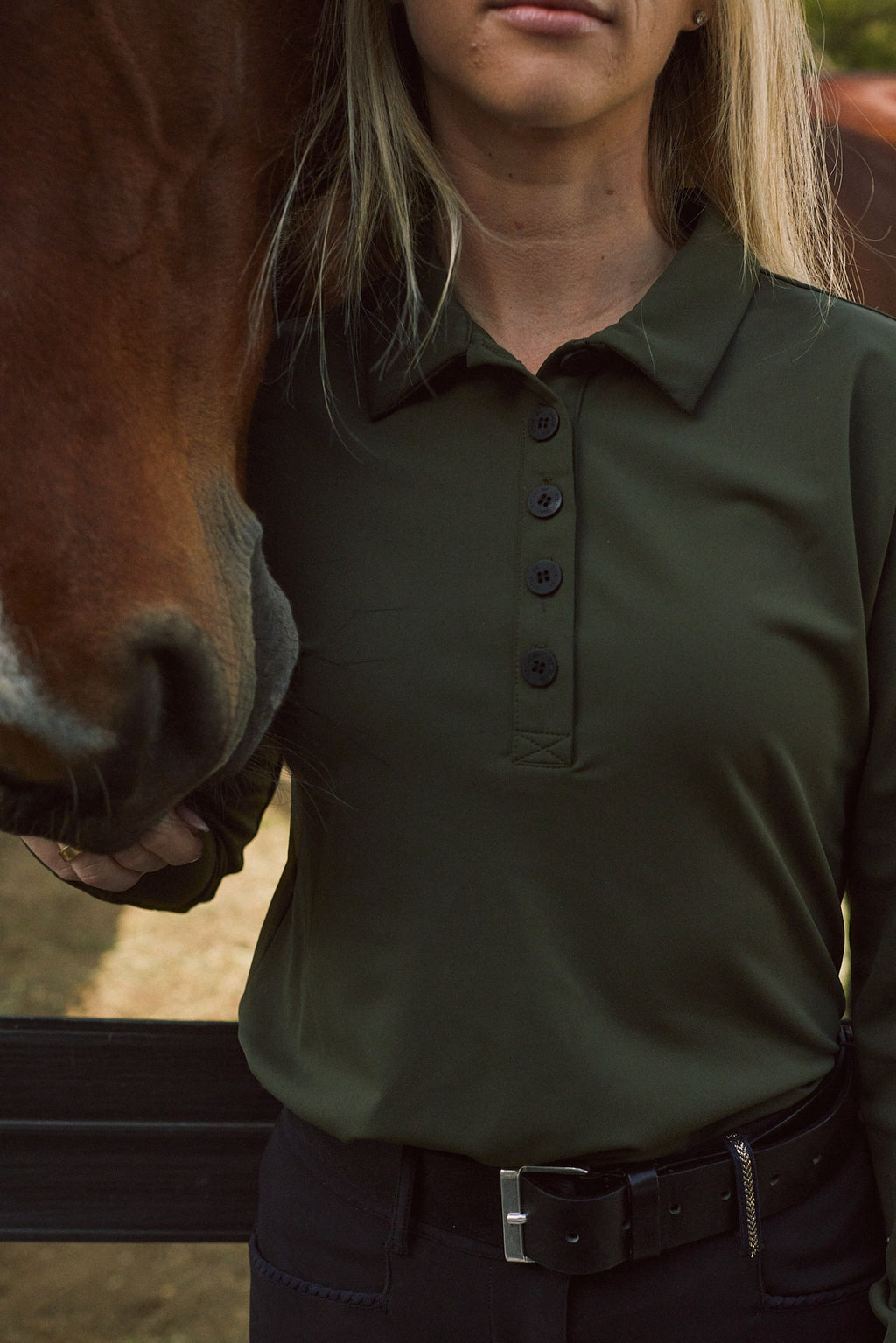Kelly | Technical Sport Pique | Recycled Nylon | Long Sleeve Polo | Olive