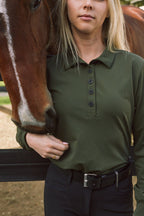 Kelly | Technical Sport Pique | Recycled Nylon | Long Sleeve Polo | Olive