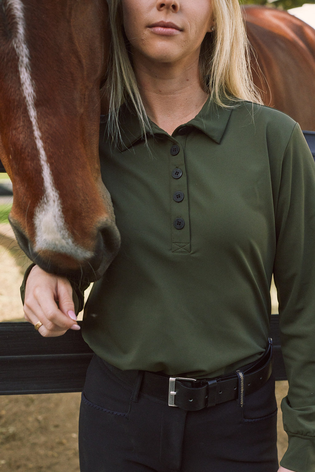 Kelly | Technical Sport Pique | Recycled Nylon | Long Sleeve Polo | Olive