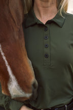 Kelly | Technical Sport Pique | Recycled Nylon | Long Sleeve Polo | Olive