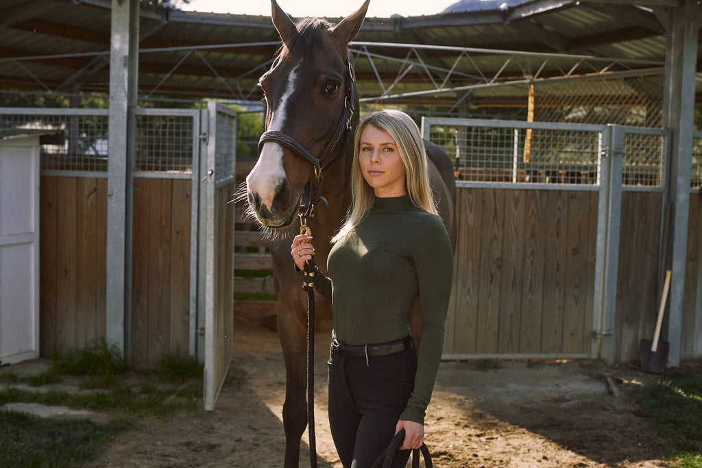 Mel Mock Neck | Feather Air | Long Sleeve Schooling Top | Olive