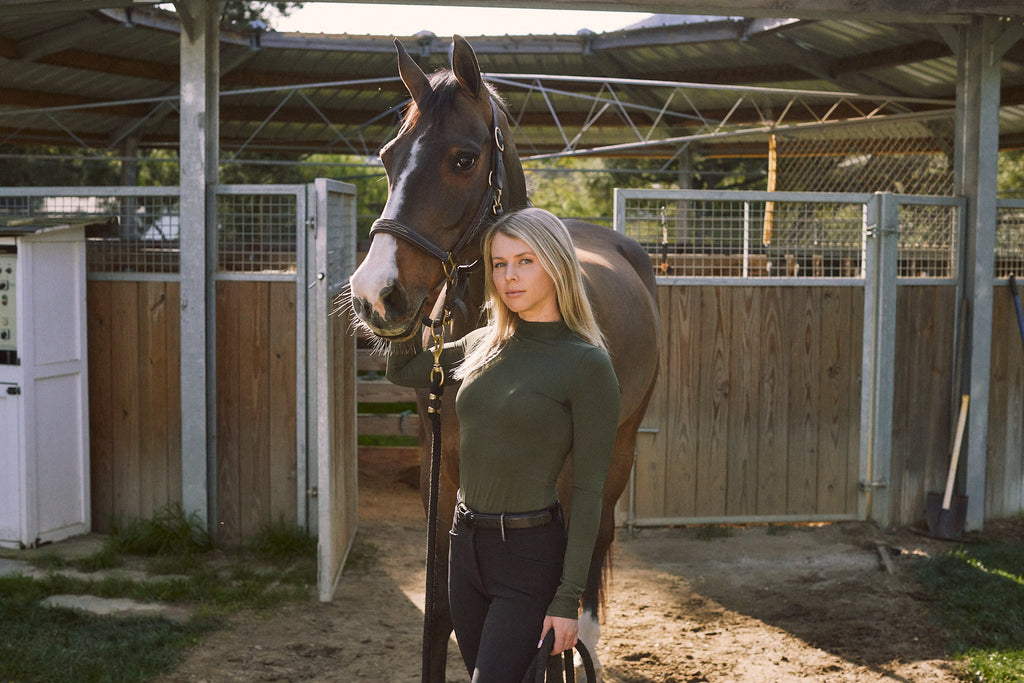 Mel Mock Neck | Feather Air | Long Sleeve Schooling Top | Olive