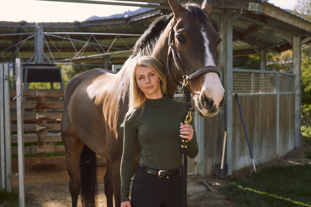 Mel Mock Neck | Feather Air | Long Sleeve Schooling Top | Olive
