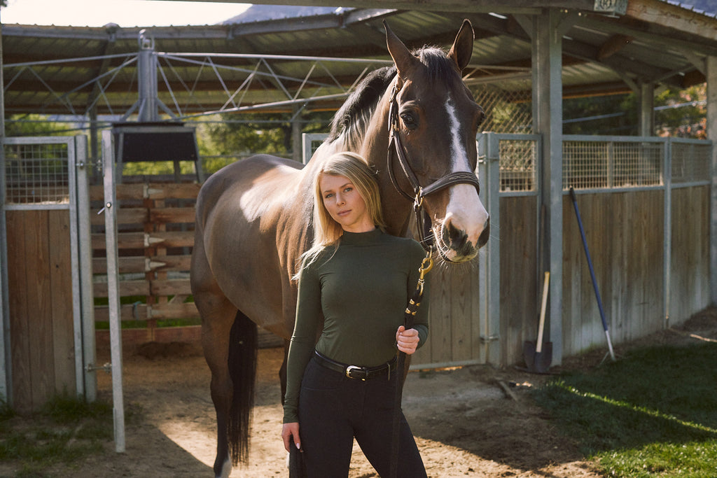 Mel Mock Neck | Feather Air | Long Sleeve Schooling Top | Olive