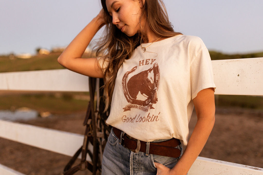 Hey Good Lookin | Equestrian Vintage Tee | Natural Cotton