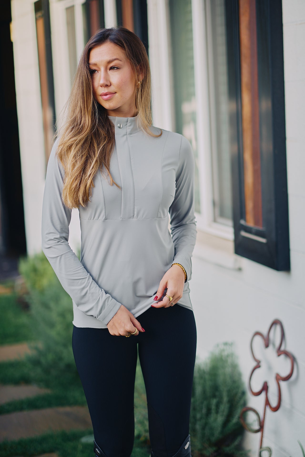 Katie | Long Sleeve Zip-Up Riding Top | Dove Grey