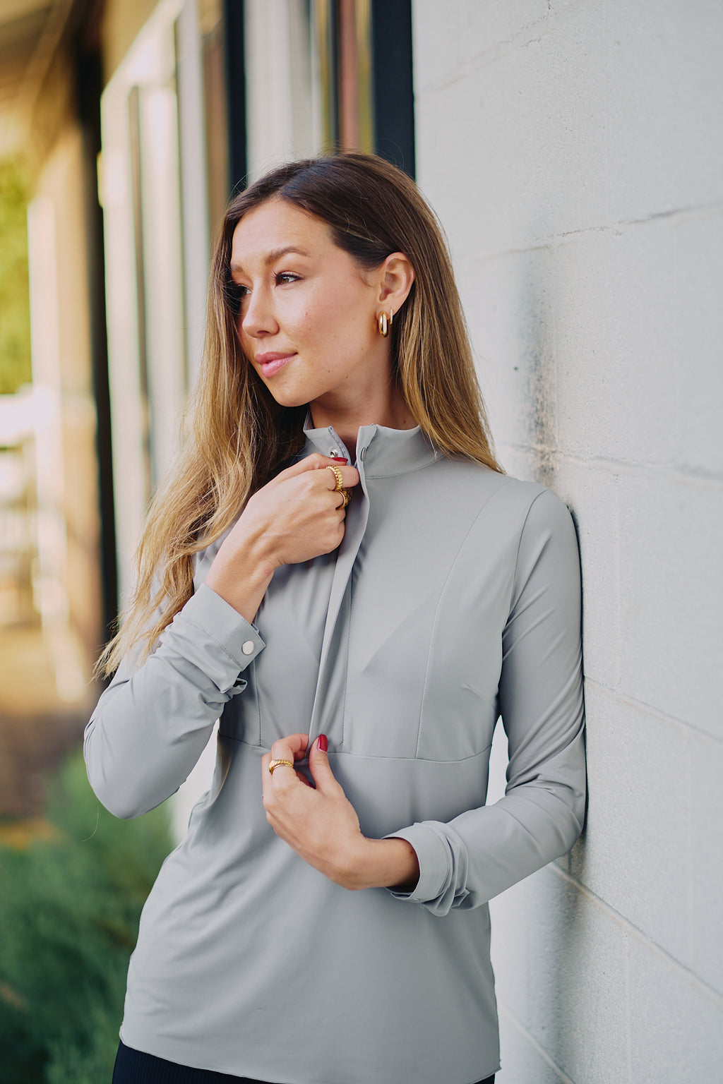 Katie | Long Sleeve Zip-Up Riding Top | Dove Grey