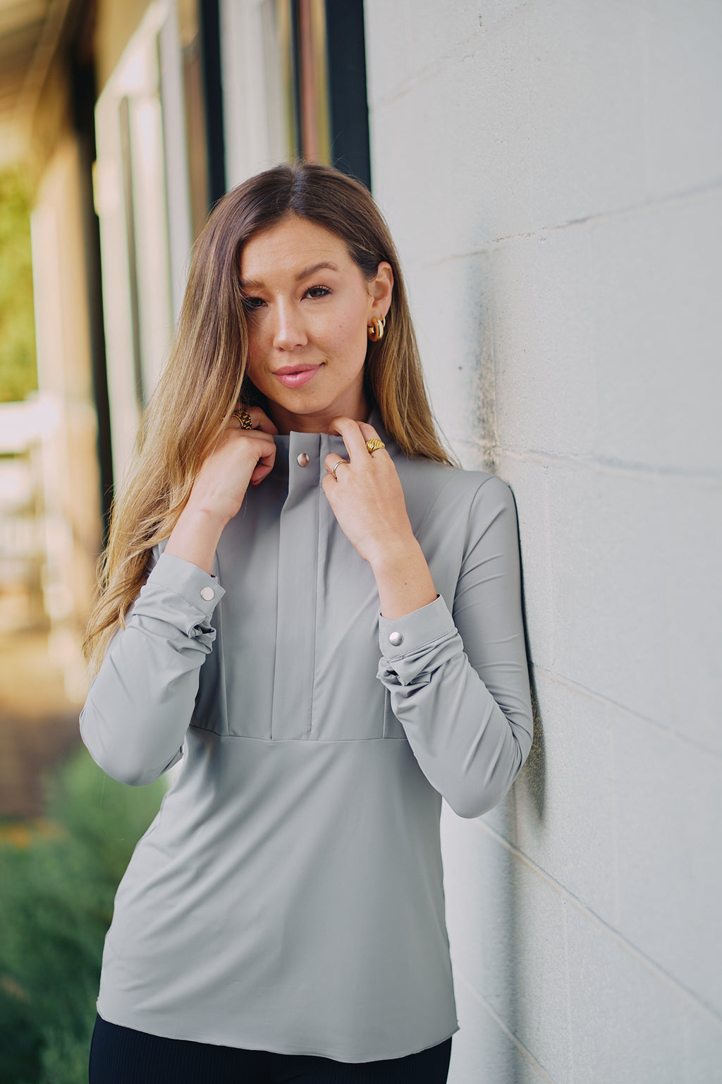Katie | Long Sleeve Zip-Up Riding Top | Dove Grey