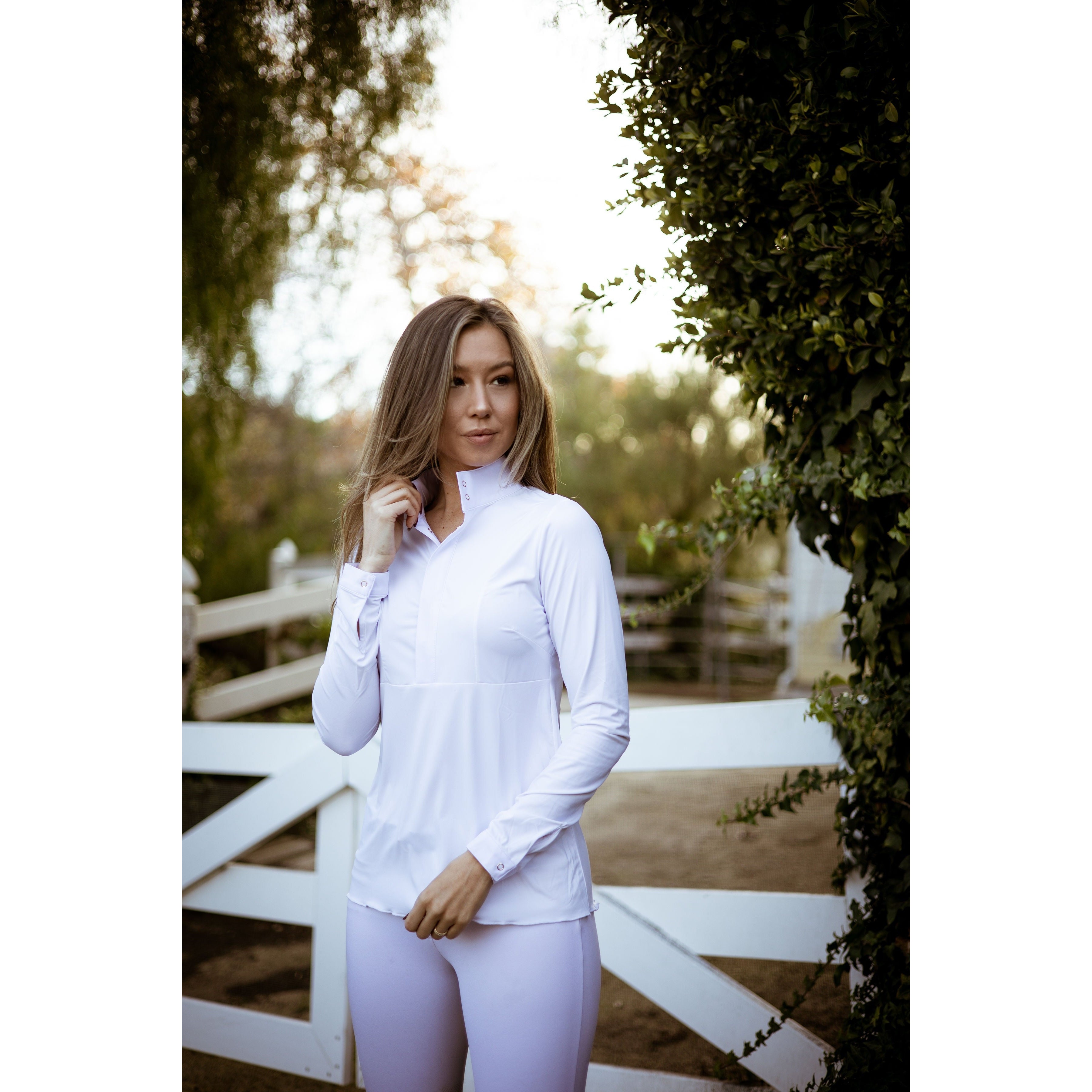 Isabel | Long Sleeve Equestrian Show Shirt | Bright White Chrome