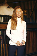 Katie | Long Sleeve Zip-Up Riding Top | Bright White Chrome