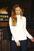 Katie | Long Sleeve Zip-Up Riding Top | Bright White Chrome